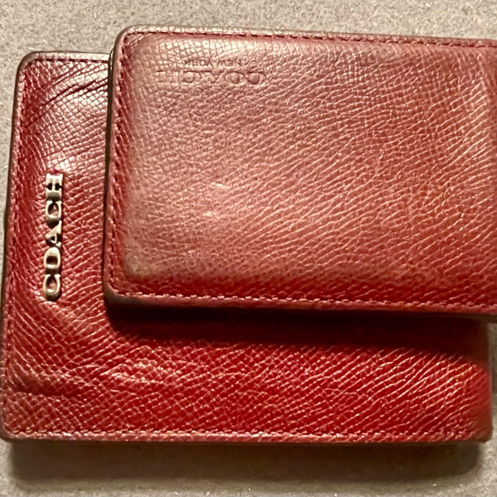 Coach Burgundy Leather Bifold Wallet and Card Holder